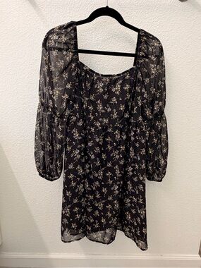 Floral Babydoll Mini Dress Puff Sleeve Cottagecore Size L
